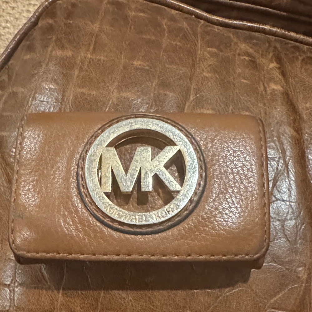 Michael Kors Tan Leather Card Case with Silver MK Emblem